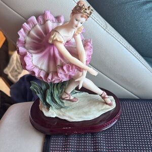 9” Porcelain Vintage 1990s Ballerina Home Decor Figurine on Wood Plattorm
